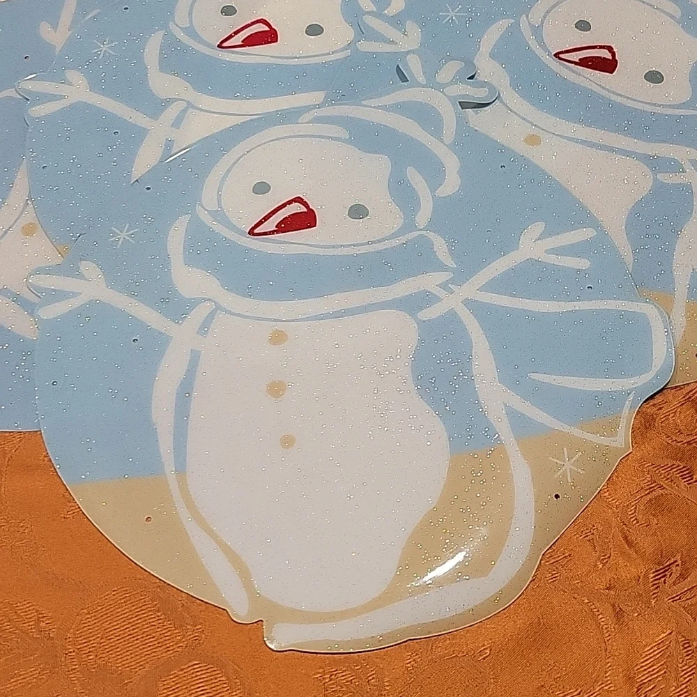 Placemats 4 vinyl vintage sparkling snowman EUC